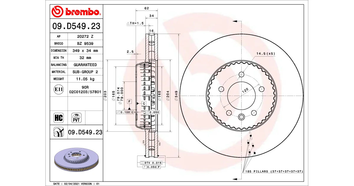 09D54923 - BREMBO - Тормозной диск