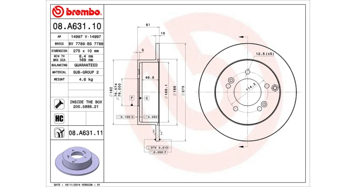 08A63111 - BREMBO - Тормозной диск