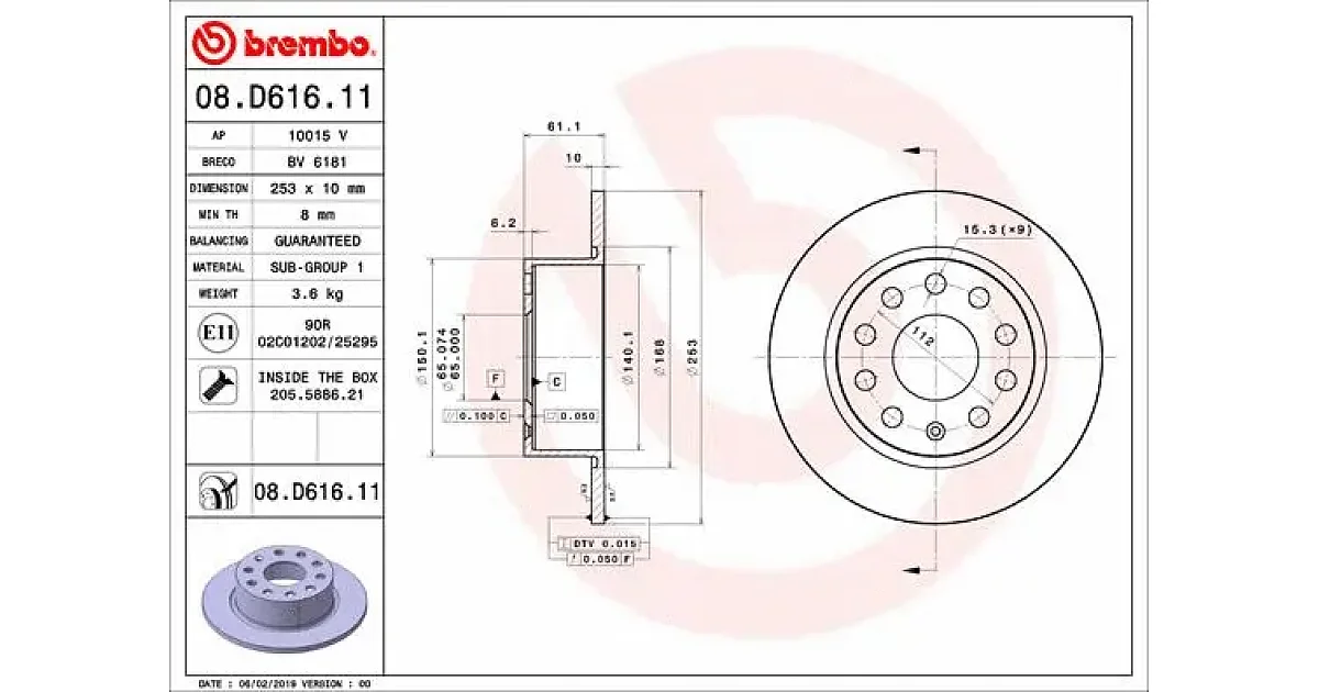 08D61611 - BREMBO - Тормозной диск