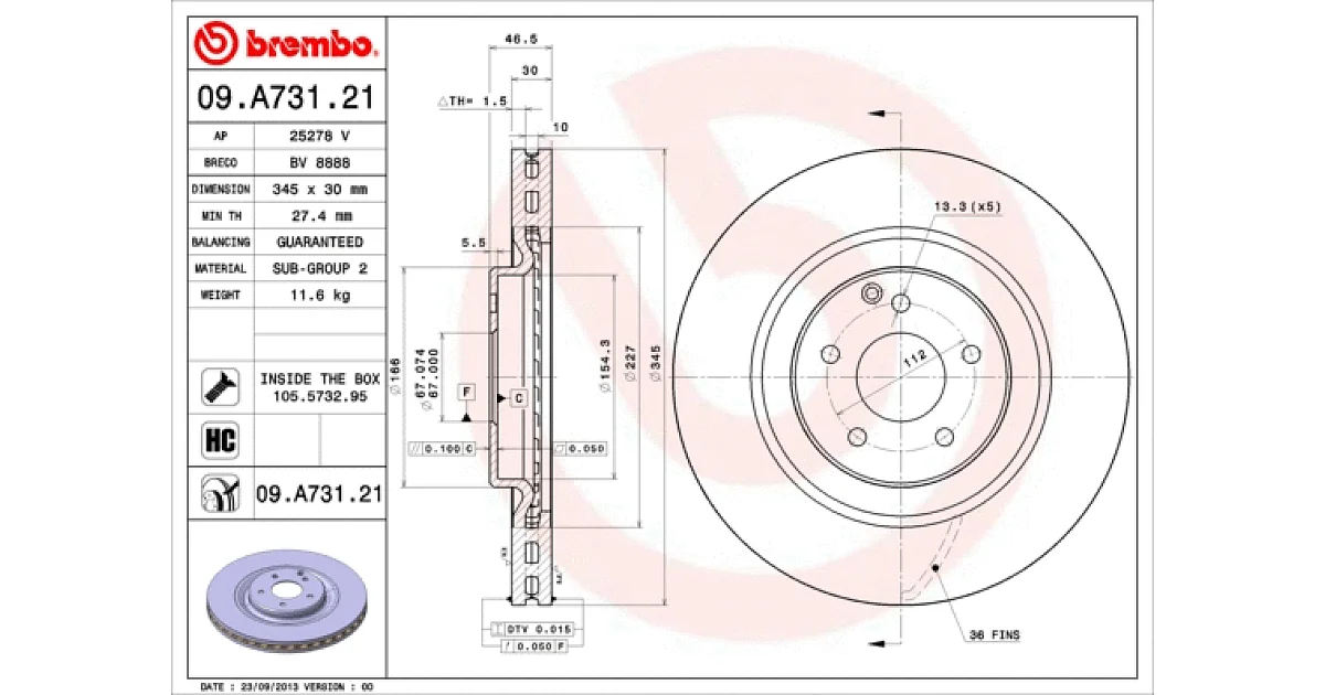 09A73121 - BREMBO - Тормозной диск