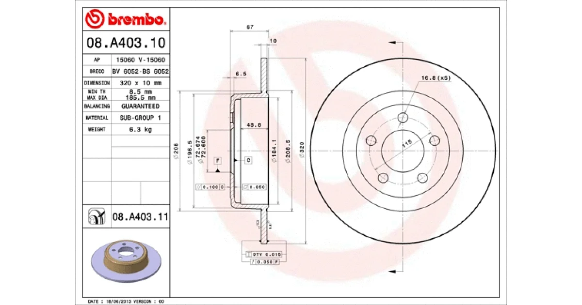 08A40311 - BREMBO - Тормозной диск
