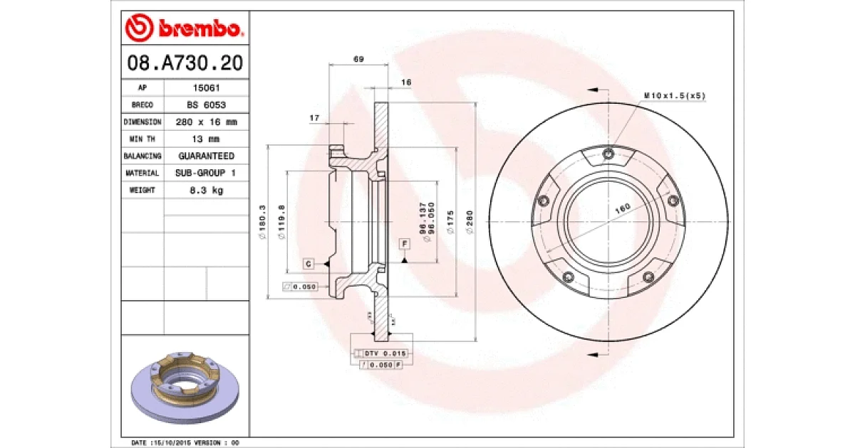 08A73020 - BREMBO - Тормозной диск