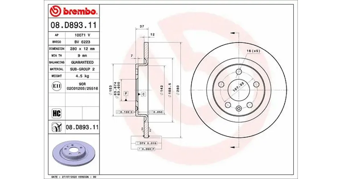 08D89311 - BREMBO - Тормозной диск