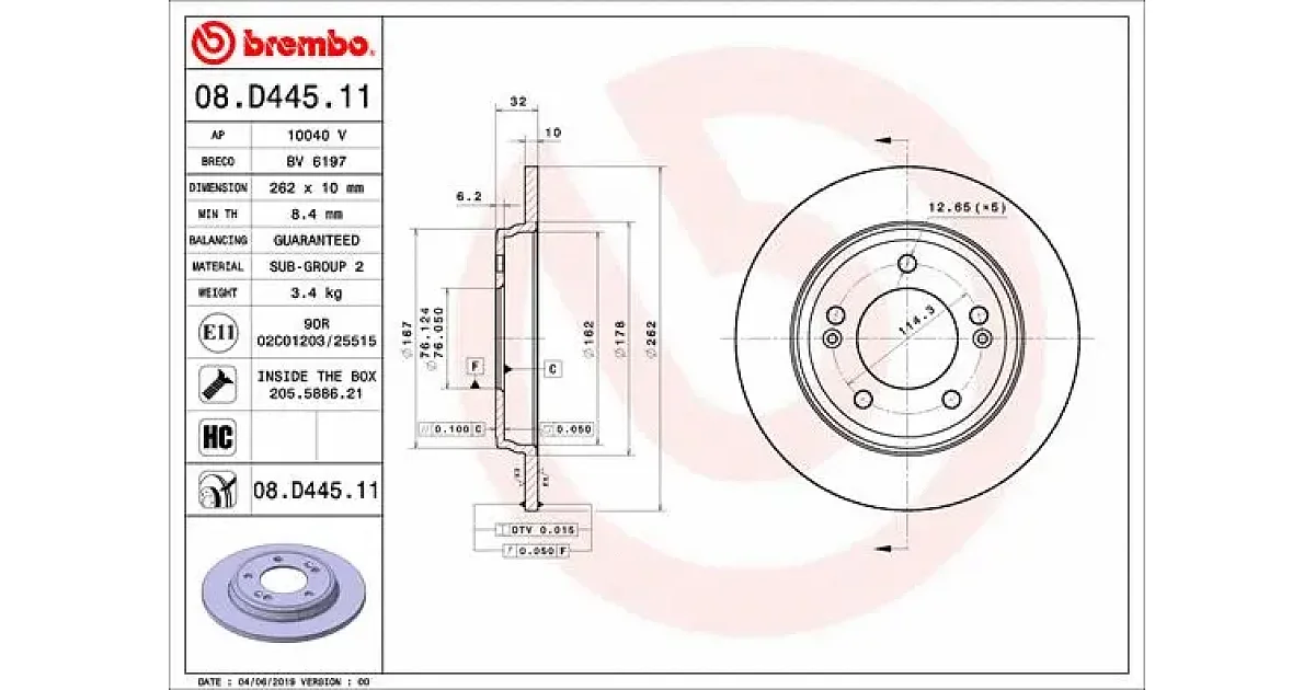 08D44511 - BREMBO - Тормозной диск