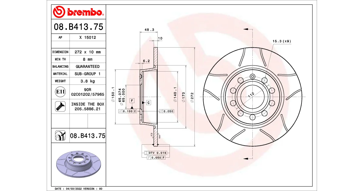 08B41375 - BREMBO - Тормозной диск