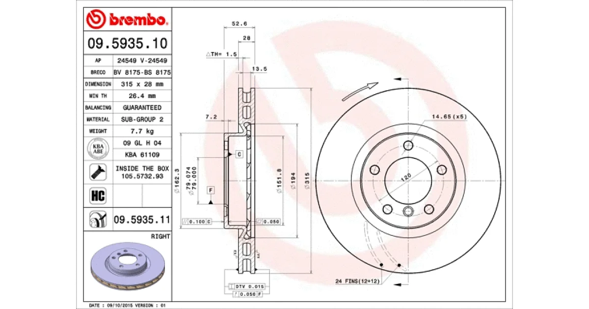 09593511 - BREMBO - Тормозной диск