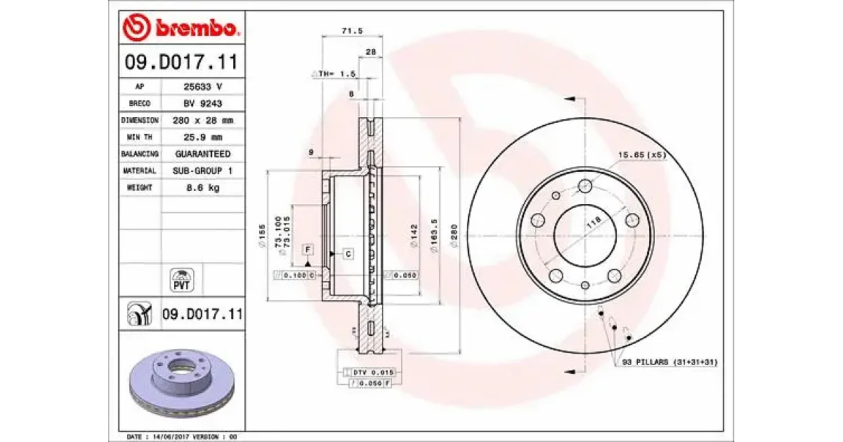 09D01711 - BREMBO - Тормозной диск