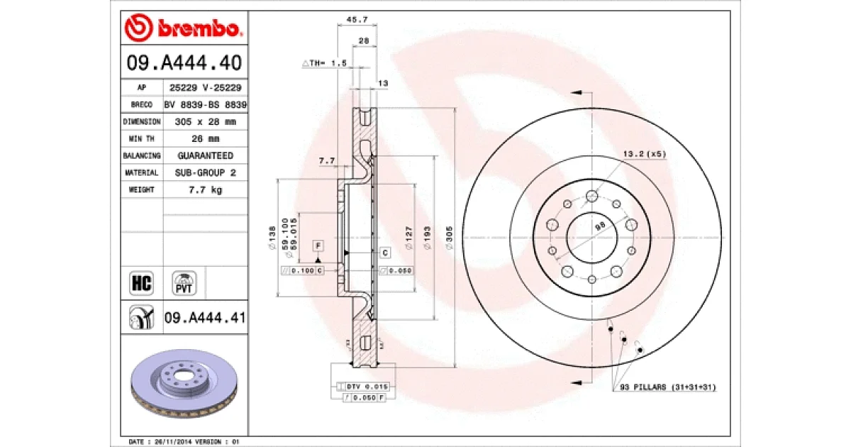 09A44441 - BREMBO - Тормозной диск