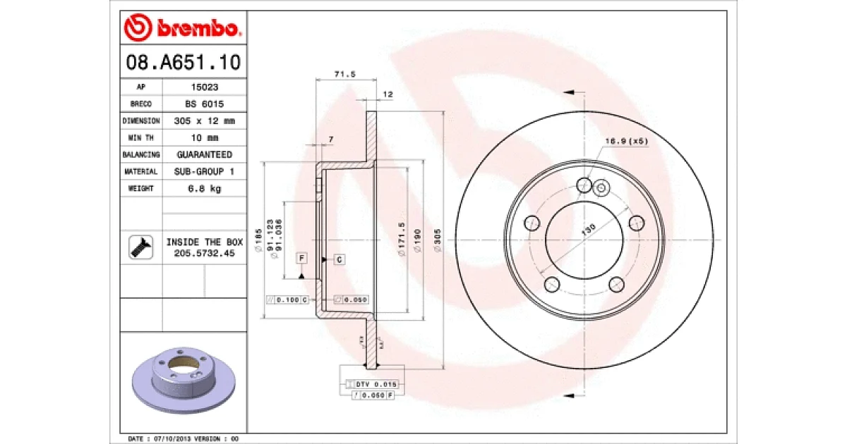 08A65110 - BREMBO - Тормозной диск