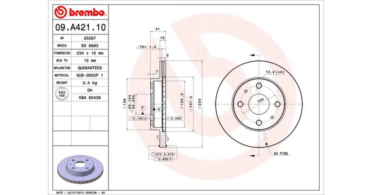 09A42110 - BREMBO - Тормозной диск