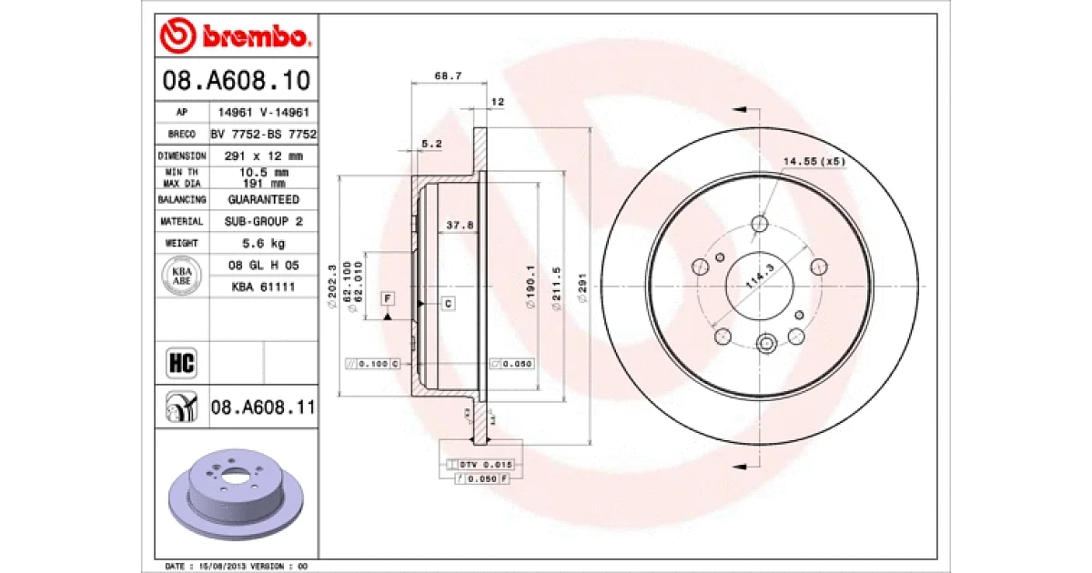 08A60811 - BREMBO - Тормозной диск