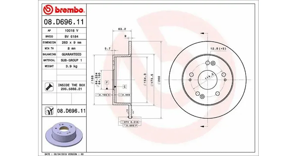 08D69611 - BREMBO - Тормозной диск