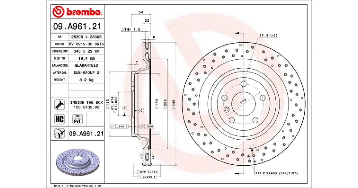 09A96121 - BREMBO - Тормозной диск