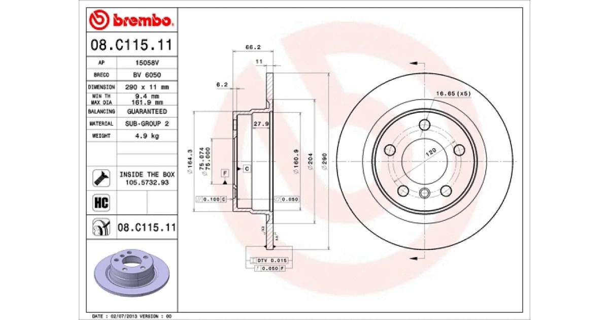 08C11511 - BREMBO - Тормозной диск
