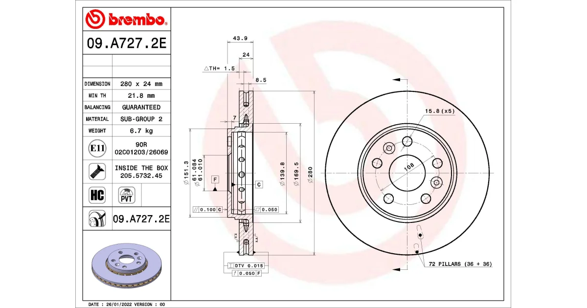 KT08033 - BREMBO - Комплект тормозов, дисковый тормозной механизм
