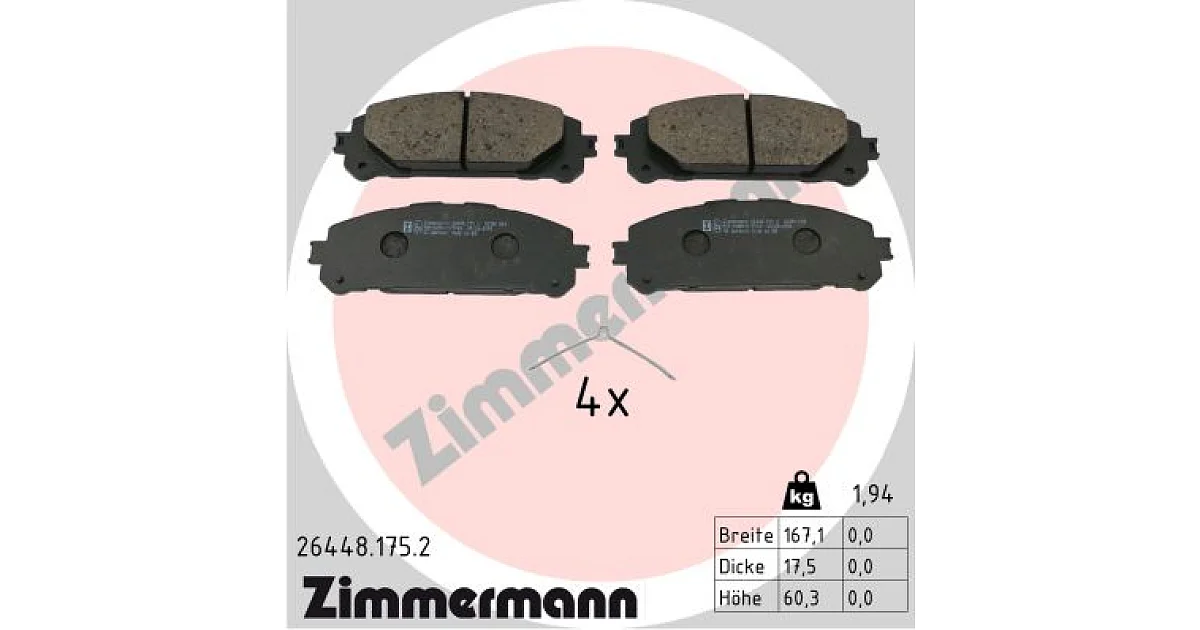 264481752 - ZIMMERMANN - Комплект тормозных колодок, дисковый тормоз