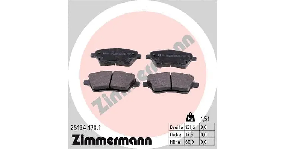 251341701 - ZIMMERMANN - Комплект тормозных колодок, дисковый тормоз