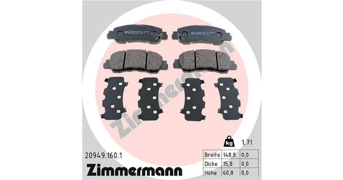 209491601 - ZIMMERMANN - Комплект тормозных колодок, дисковый тормоз