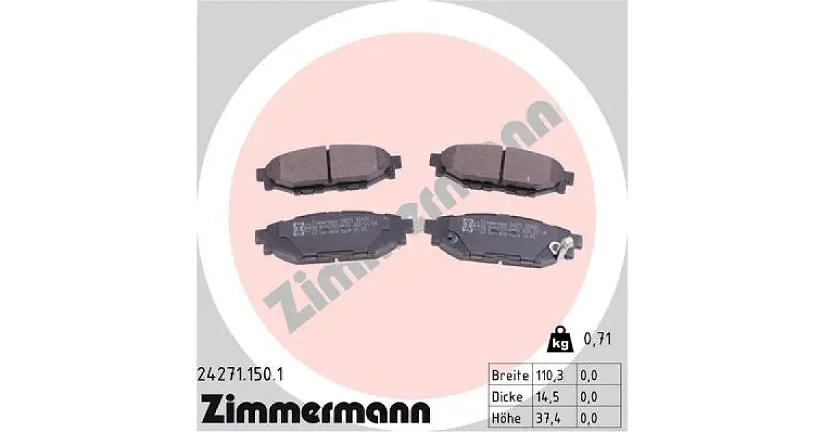 242711501 - ZIMMERMANN - Комплект тормозных колодок, дисковый тормоз