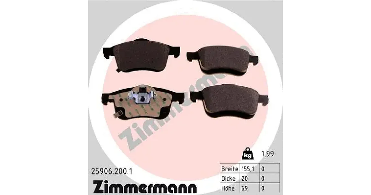 ZIMMERMANN 25906.200.1 (259062001), Комплект тормозных колодок, дисковый тормоз