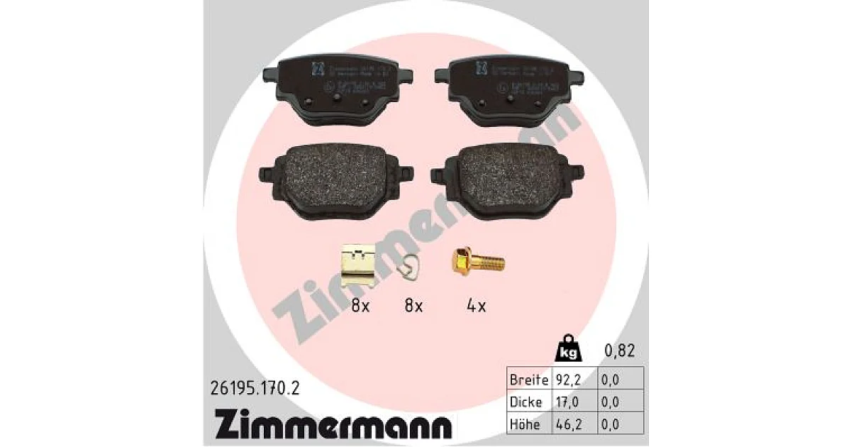 261951702 - ZIMMERMANN - Комплект тормозных колодок, дисковый тормоз