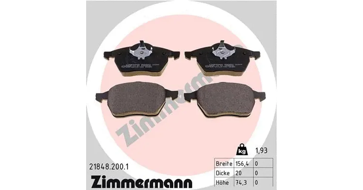 ZIMMERMANN 21848.200.1, Комплект тормозных колодок, дисковый тормоз