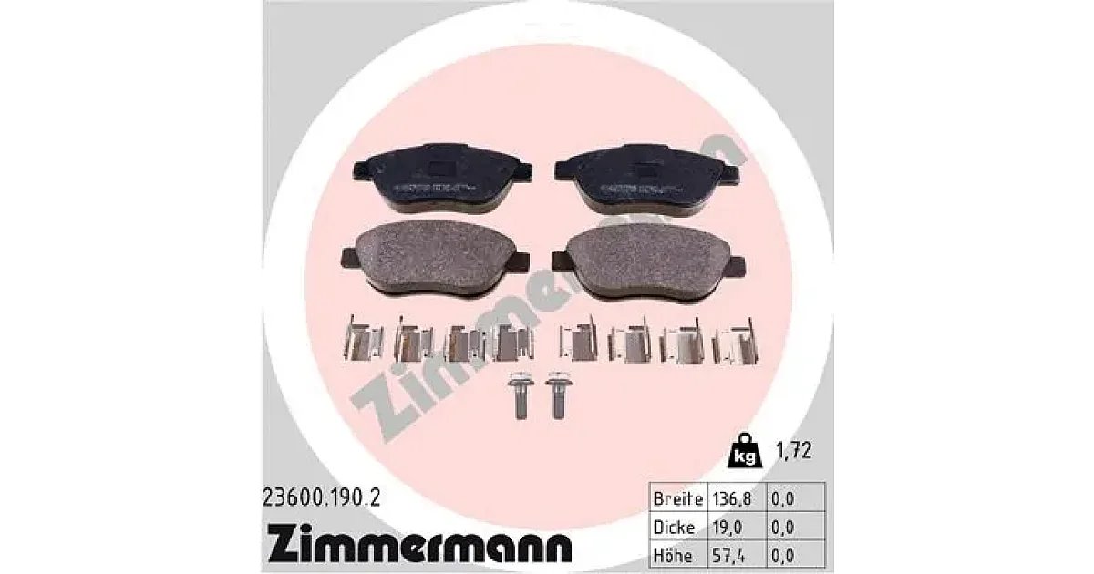 236001902 - ZIMMERMANN - Комплект тормозных колодок, дисковый тормоз