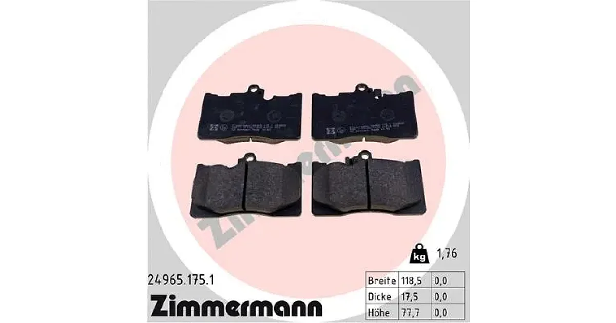 249651751 - ZIMMERMANN - Комплект тормозных колодок, дисковый тормоз