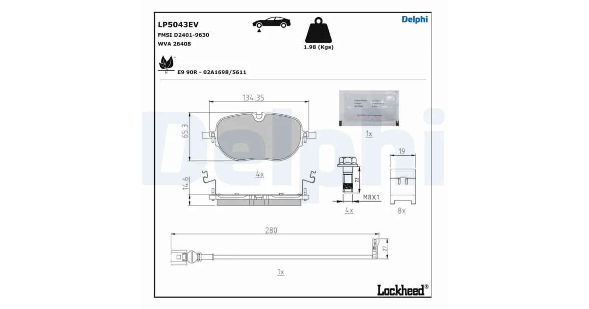 DELPHI LP5043EV, Комплект тормозных колодок, дисковый тормоз