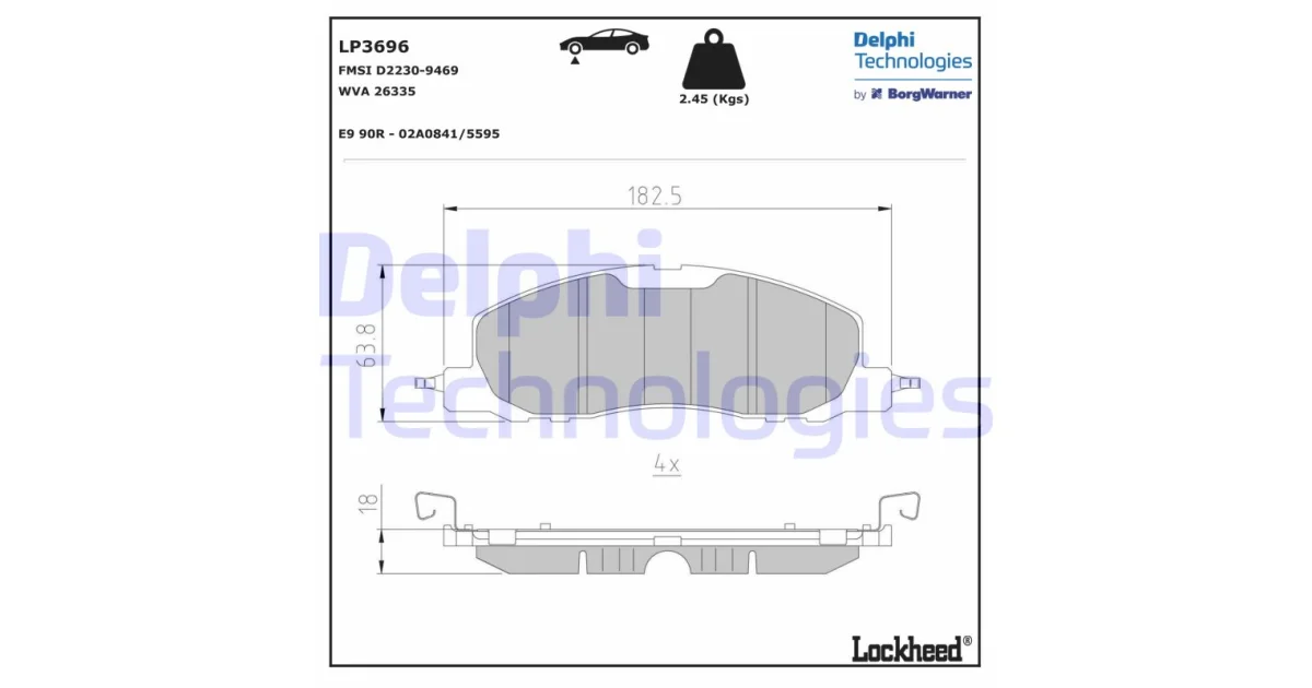 LP3696 - DELPHI - Комплект тормозных колодок, дисковый тормоз