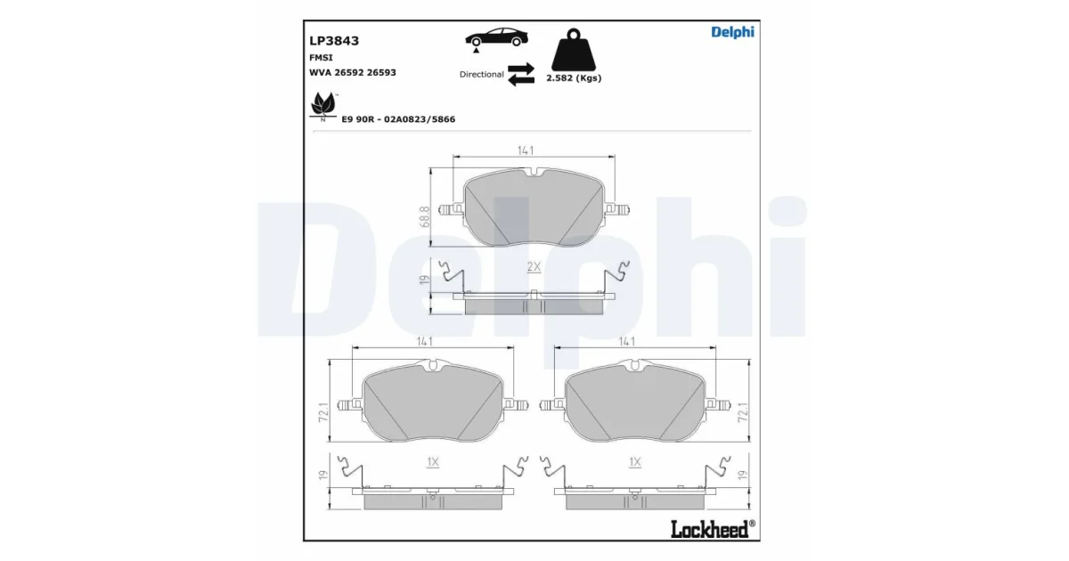 DELPHI LP3843, Комплект тормозных колодок, дисковый тормоз