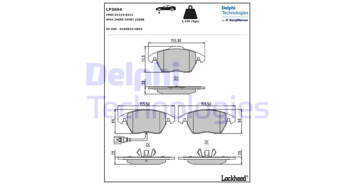 DELPHI LP3694, Комплект тормозных колодок, дисковый тормоз