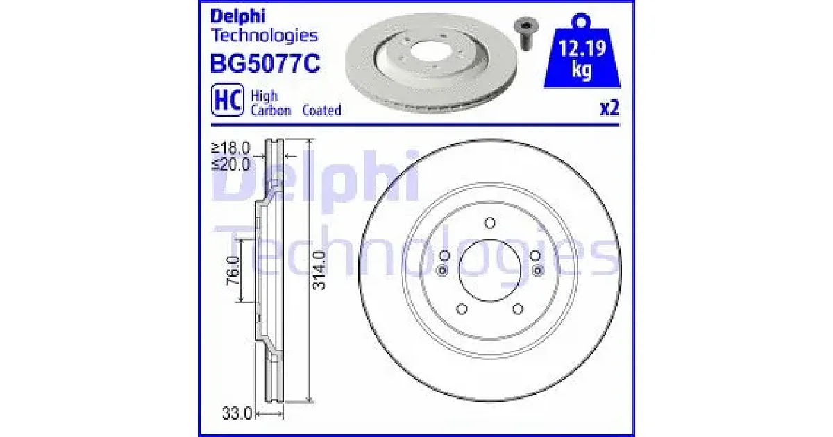 DELPHI BG5077C, Тормозной диск