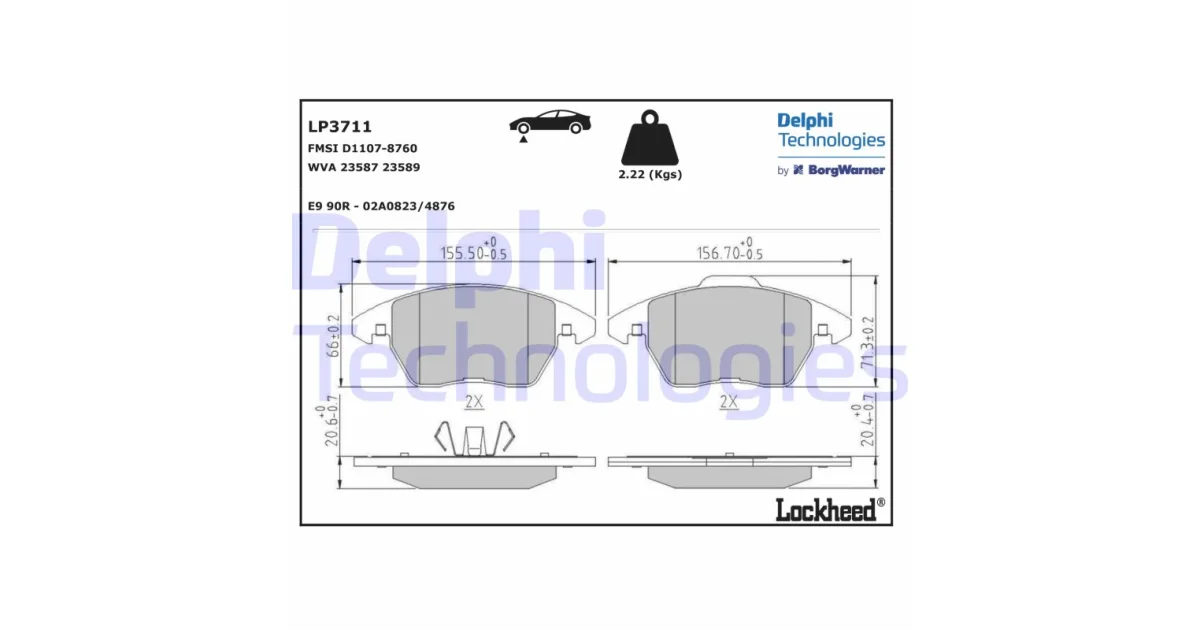 DELPHI LP3711, Комплект тормозных колодок, дисковый тормоз