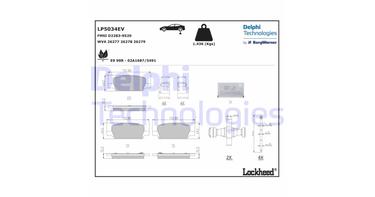 DELPHI LP5034EV, Комплект тормозных колодок, дисковый тормоз
