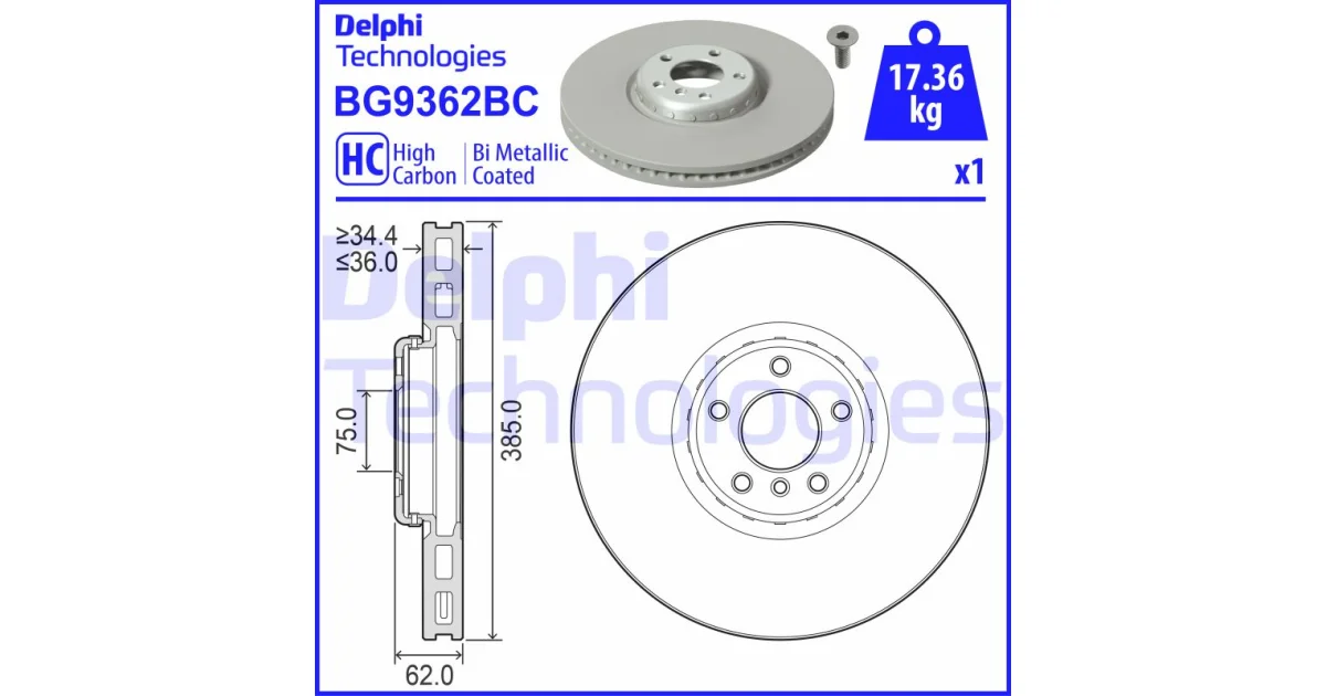 DELPHI BG9362BC, Тормозной диск