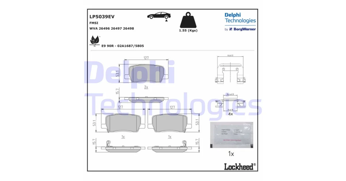 DELPHI LP5039EV, Комплект тормозных колодок, дисковый тормоз