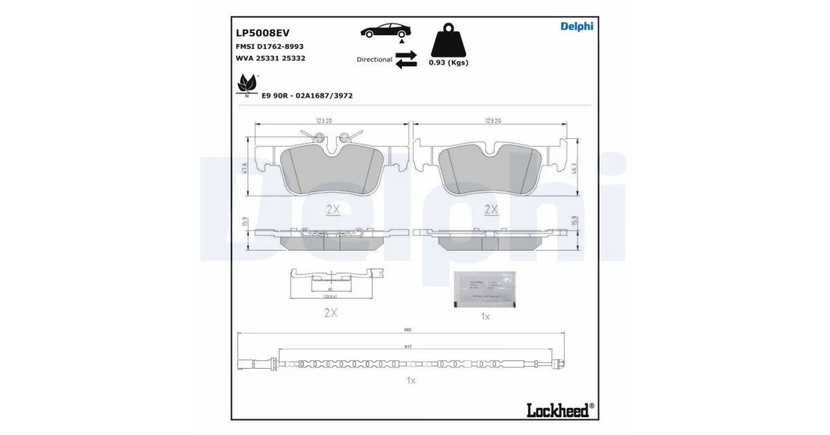 DELPHI LP5008EV, Комплект тормозных колодок, дисковый тормоз