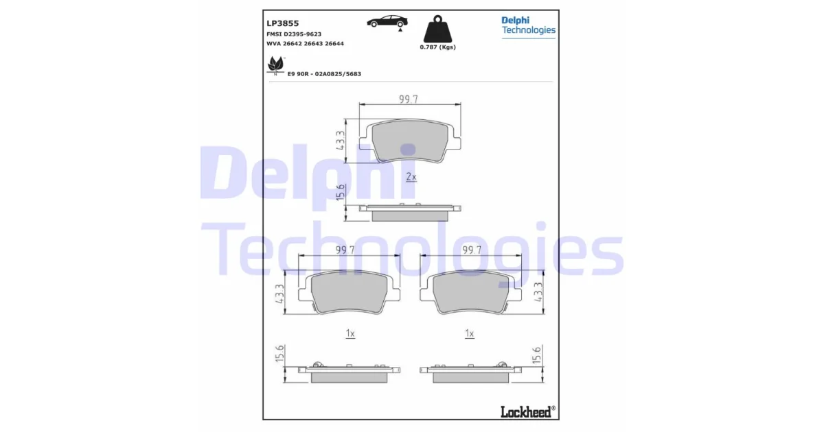 DELPHI LP3855, Комплект тормозных колодок, дисковый тормоз