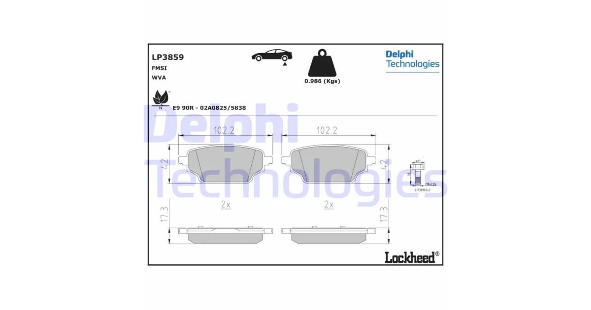 DELPHI LP3859, Комплект тормозных колодок, дисковый тормоз