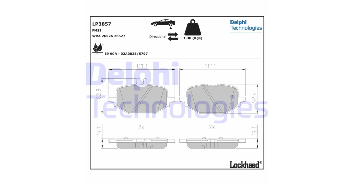 DELPHI LP3857, Комплект тормозных колодок, дисковый тормоз