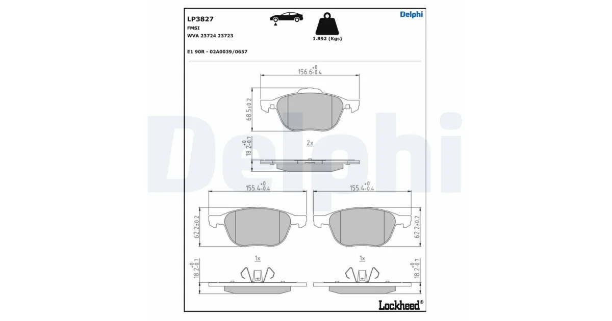 DELPHI LP3827, Комплект тормозных колодок, дисковый тормоз