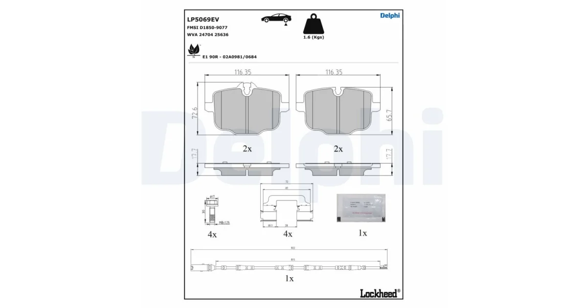 DELPHI LP5069EV, Комплект тормозных колодок, дисковый тормоз