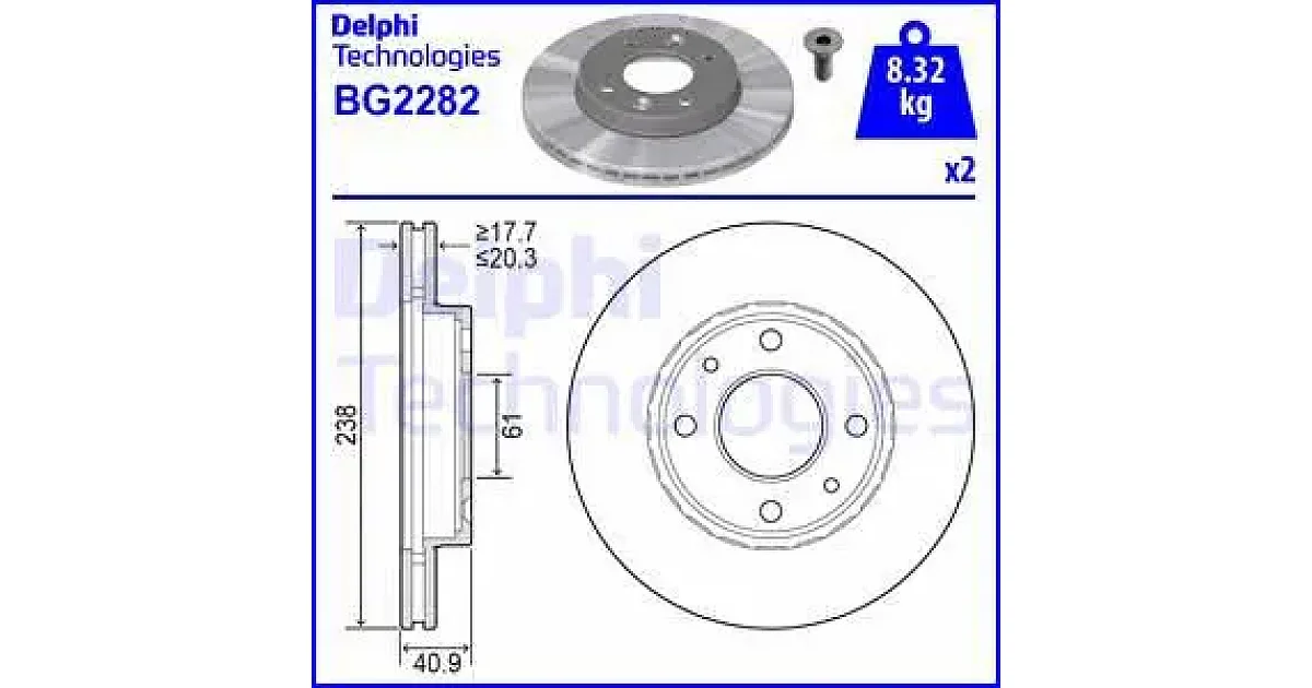 DELPHI BG2282, Тормозной диск