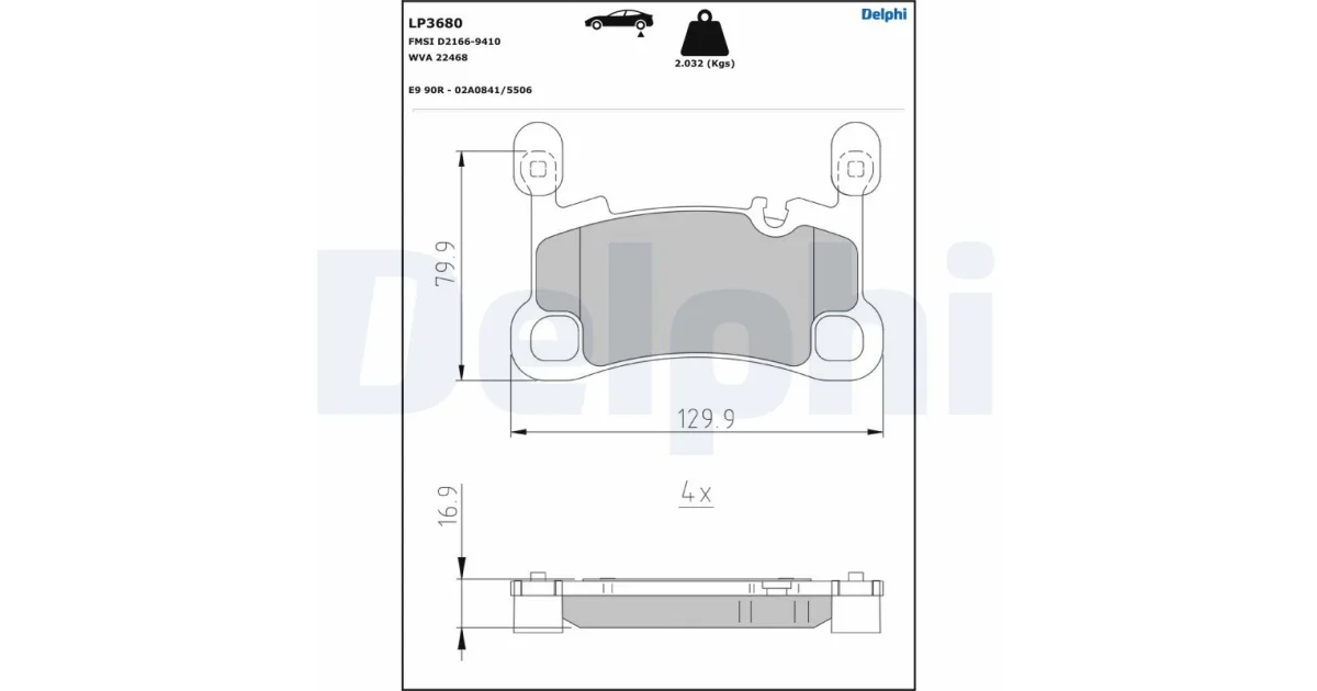 DELPHI LP3680, Комплект тормозных колодок, дисковый тормоз