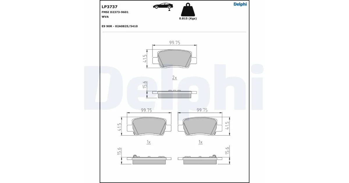 DELPHI LP3737, Комплект тормозных колодок, дисковый тормоз