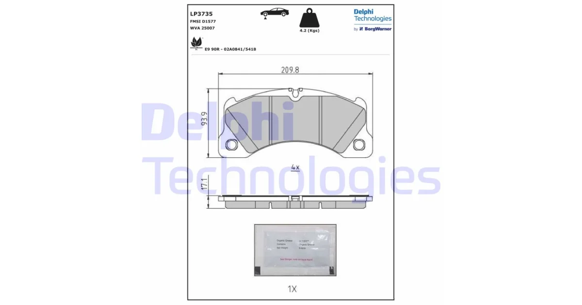 DELPHI LP3735, Комплект тормозных колодок, дисковый тормоз