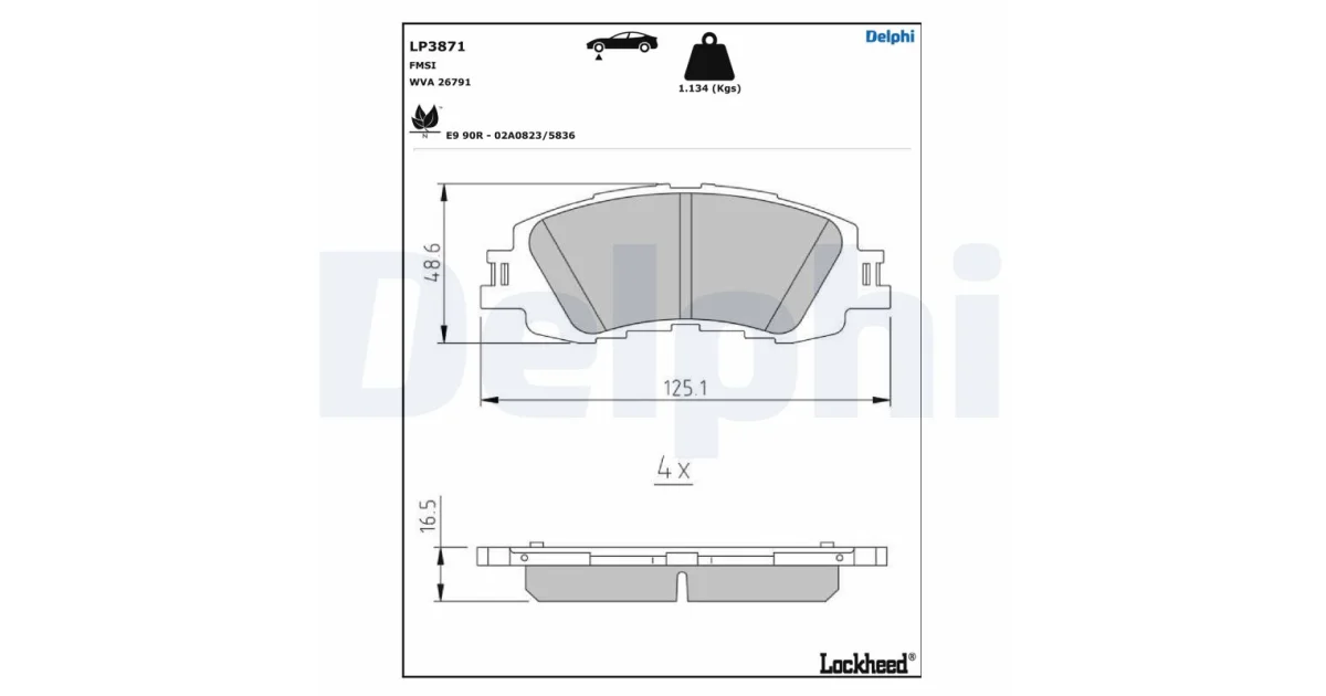 DELPHI LP3871, Комплект тормозных колодок, дисковый тормоз