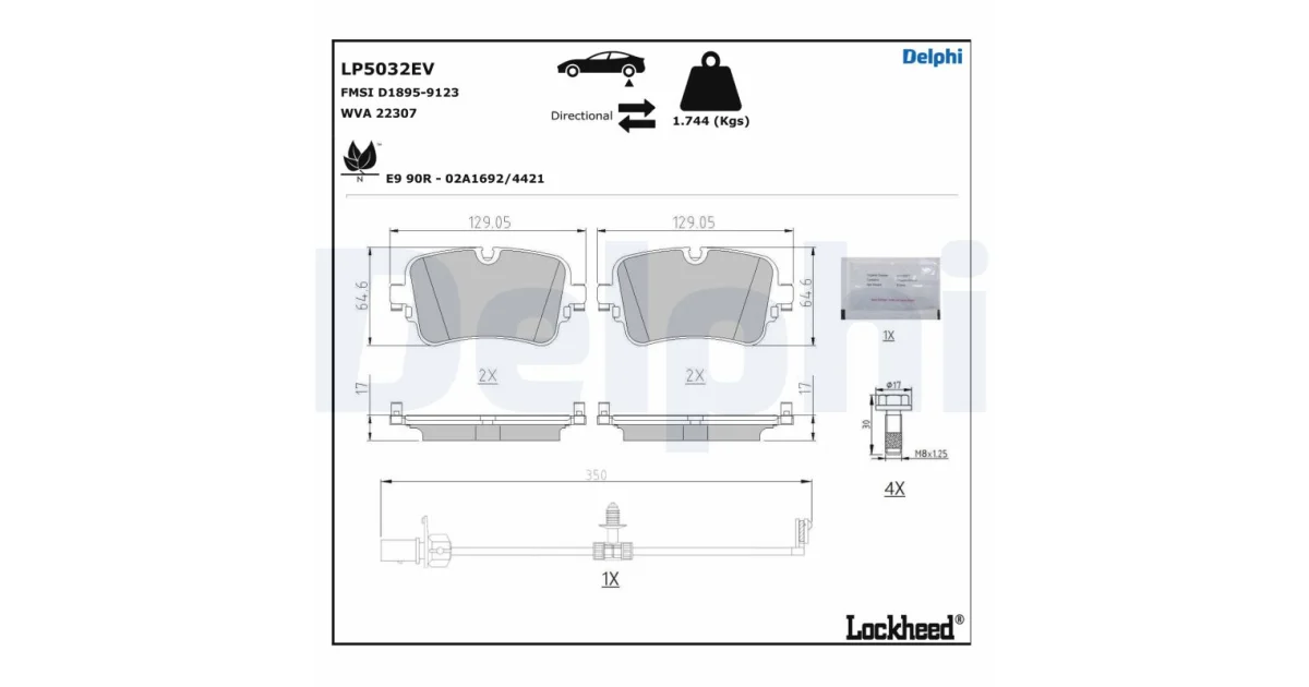 DELPHI LP5032EV, Комплект тормозных колодок, дисковый тормоз