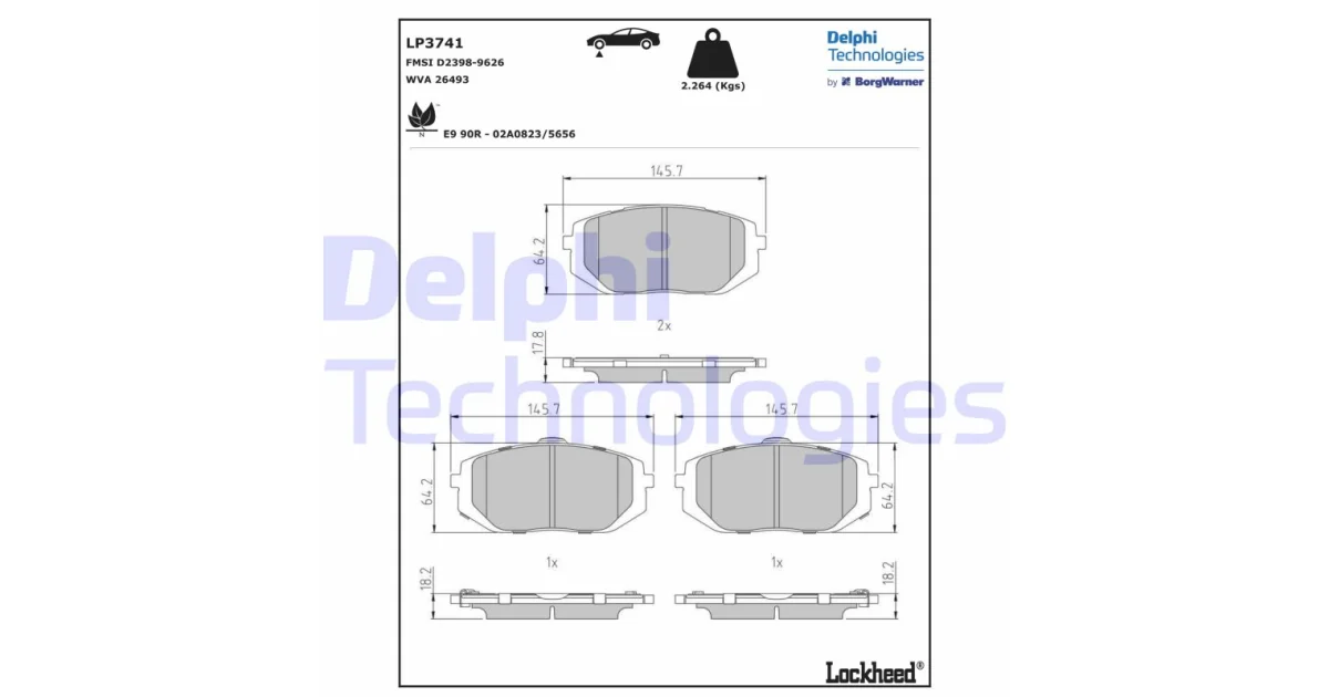 DELPHI LP3741, Комплект тормозных колодок, дисковый тормоз